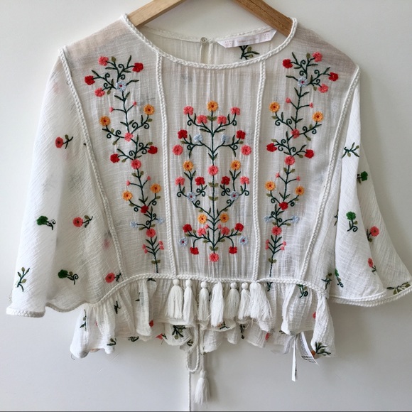 Zara Tops - Zara embroidered gauze blouse